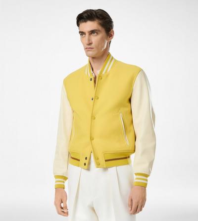TOM FORD WOOL MAIZE BOMBER STYLE UNIVERSITAIRE AVEC MANCHES EN CUIR