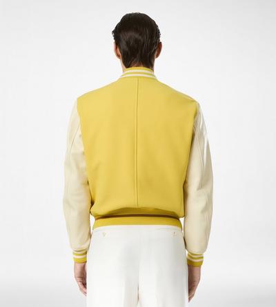 TOM FORD WOOL MAIZE BOMBER STYLE UNIVERSITAIRE AVEC MANCHES EN CUIR
