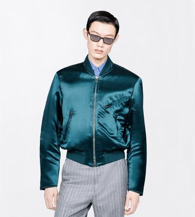 TOM FORD ACETATE BRIGHT EMERALD VINTAGE ACETATE BOMBER WITH BIKER DETAILS