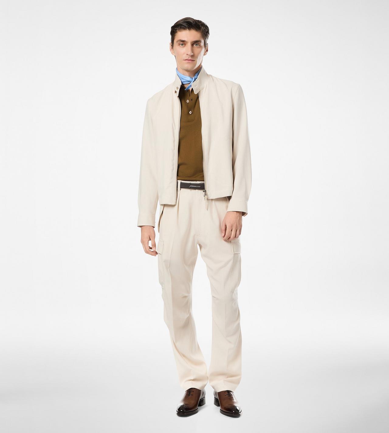 TOM FORD WOOL SILK BLEND IVORY WOOL CASHMERE SILK REPS HARRINGTON