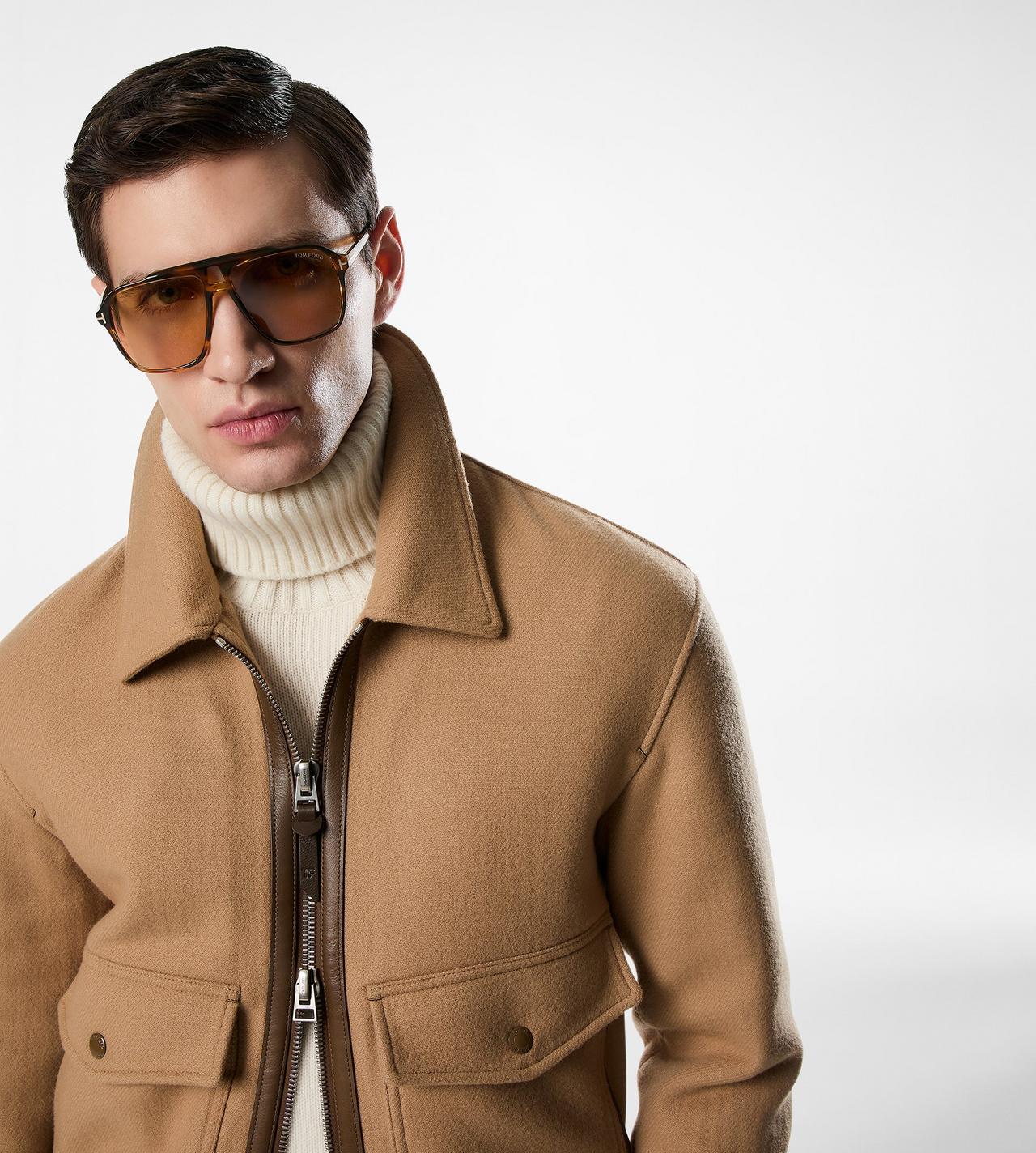 【美品】TOM FORD メンズ　ベージュ シャツジャケット　正規品 トムフォード ジップアップジャケット メンズ SIZE 50 (XL) TOM FORD