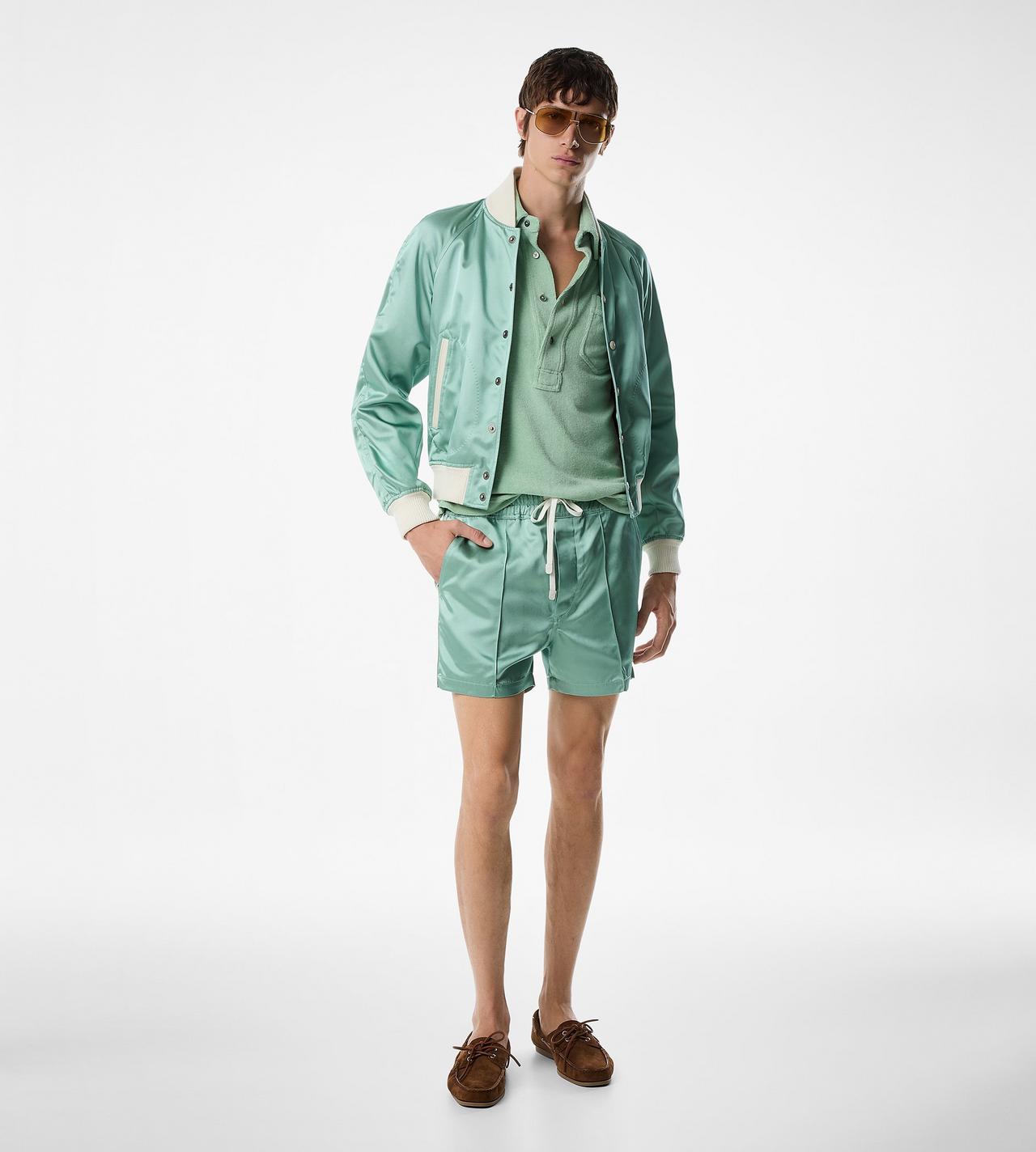 SHINY RAYON SATIN BOMBER WITH CONTRAST PIPING image number 1