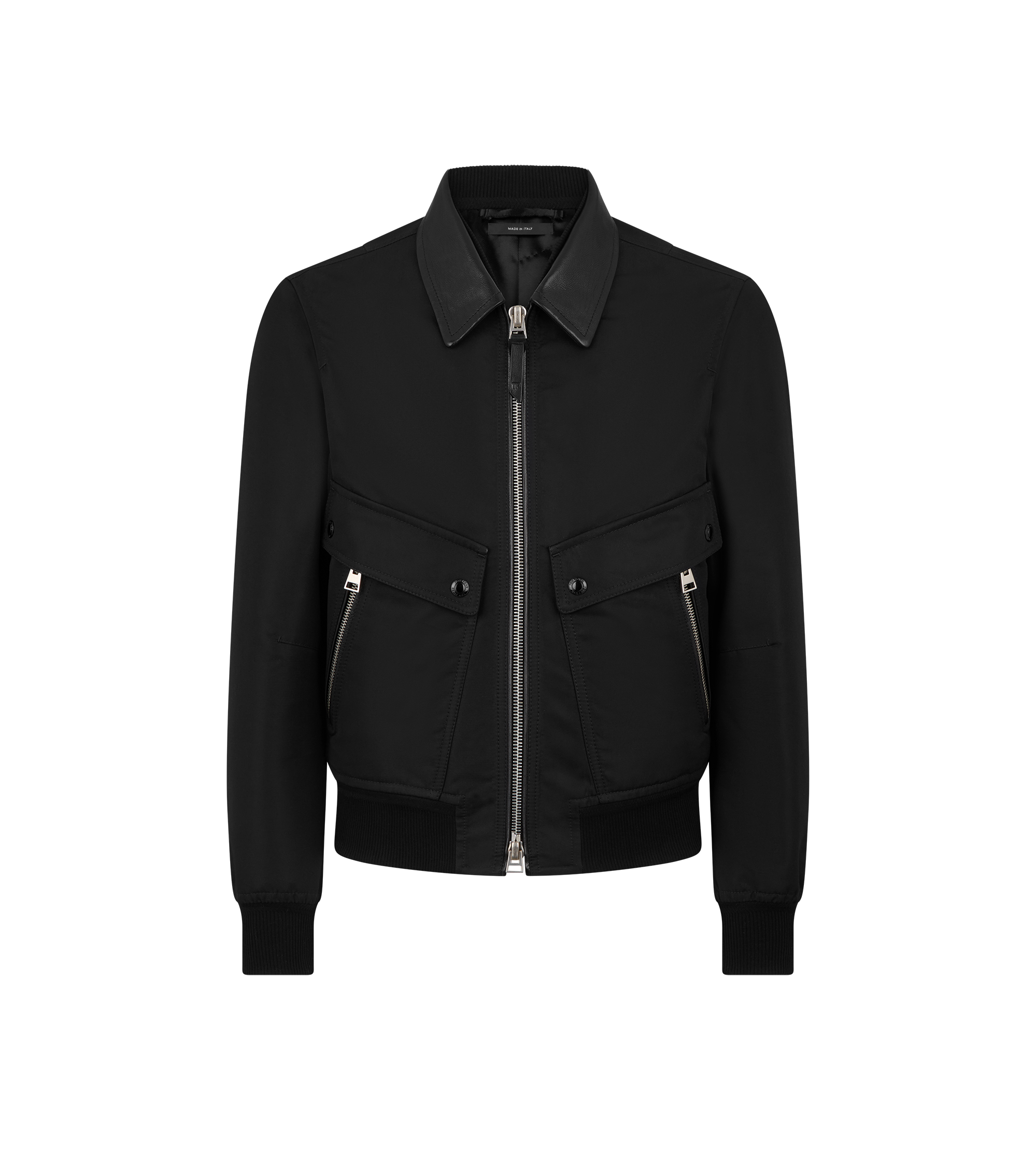 NYLON LEATHER COLLAR BOMBER