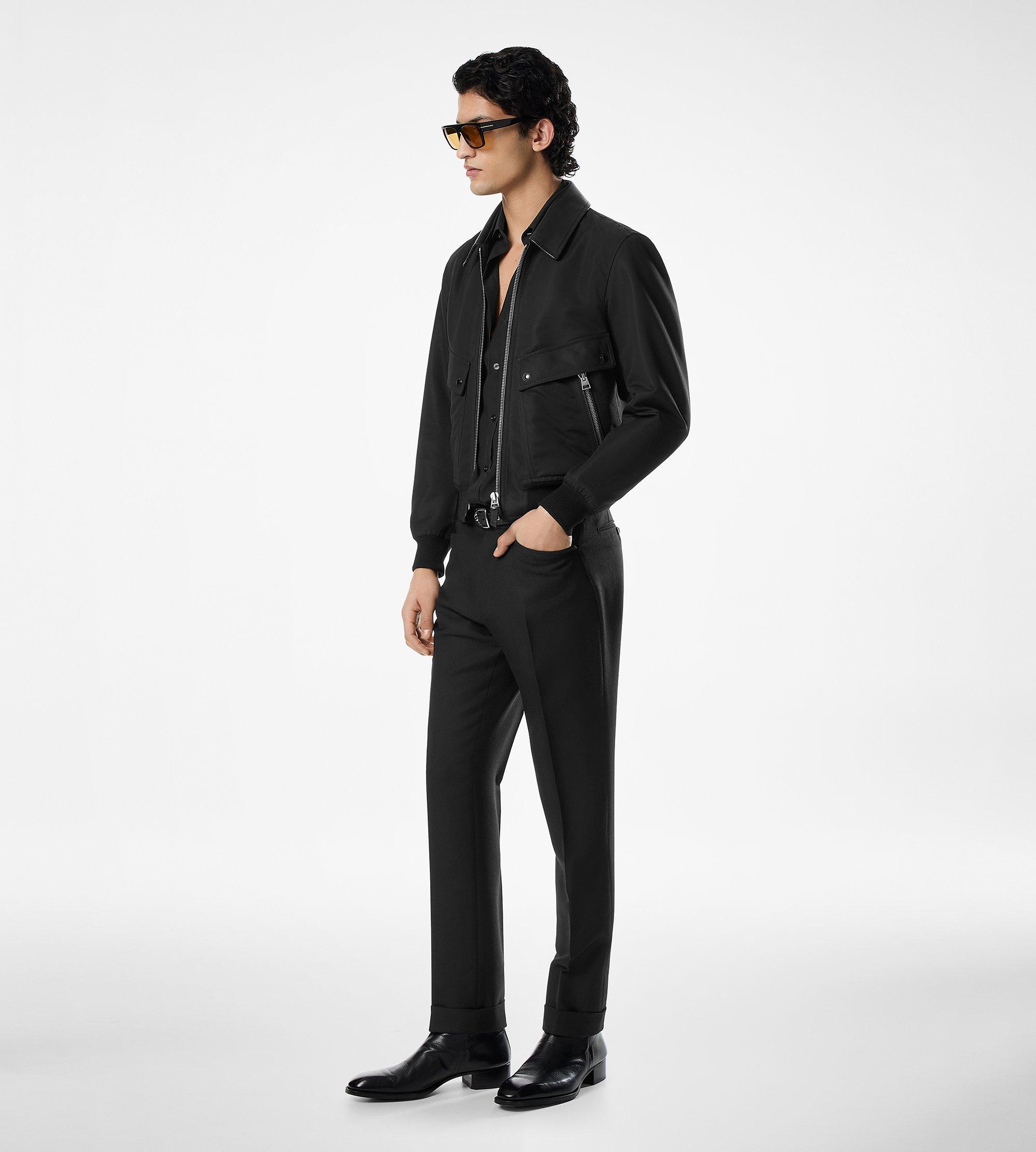 NYLON LEATHER COLLAR BOMBER