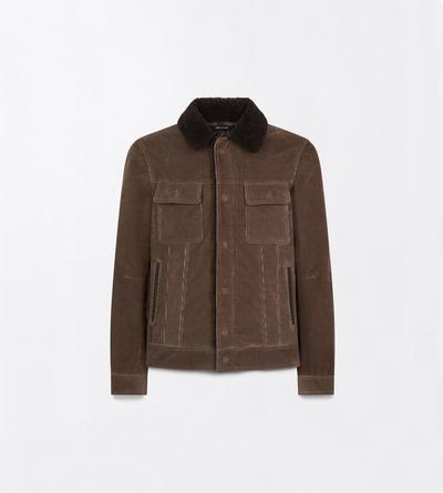TOM FORD COTTON LIGHT BROWN WALE CORD SHEARLING COLLAR TRUCKER JACKET