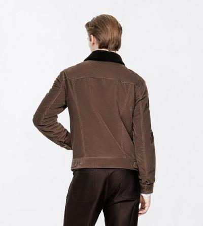 TOM FORD COTTON LIGHT BROWN WALE CORD SHEARLING COLLAR TRUCKER JACKET