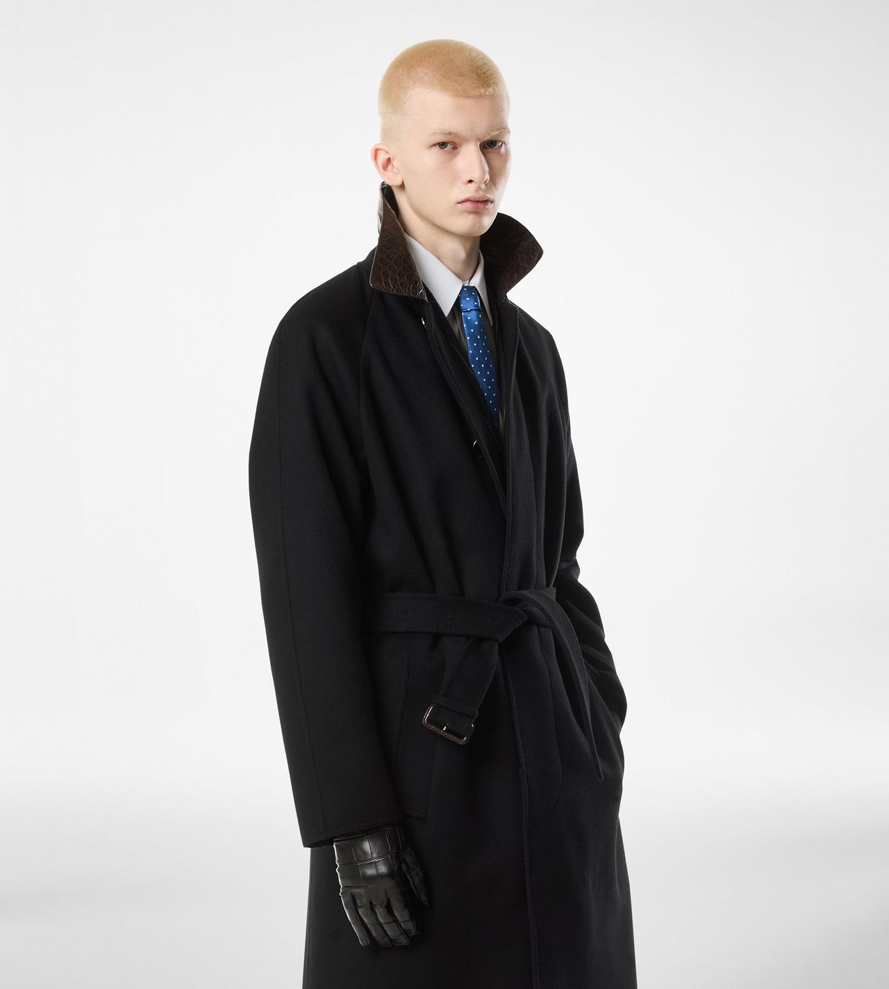 TOM FORD WOOL CASHMERE BLEND BLACK ALLIGATOR COLLAR CASHMERE BLEND COAT