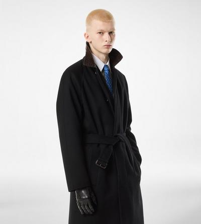 TOM FORD WOOL CASHMERE BLEND BLACK ALLIGATOR COLLAR CASHMERE BLEND COAT