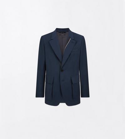 TOM FORD VISCOSE COTTON BLEND NAVY TWILL SARTORIAL BLAZER WITH ZIP