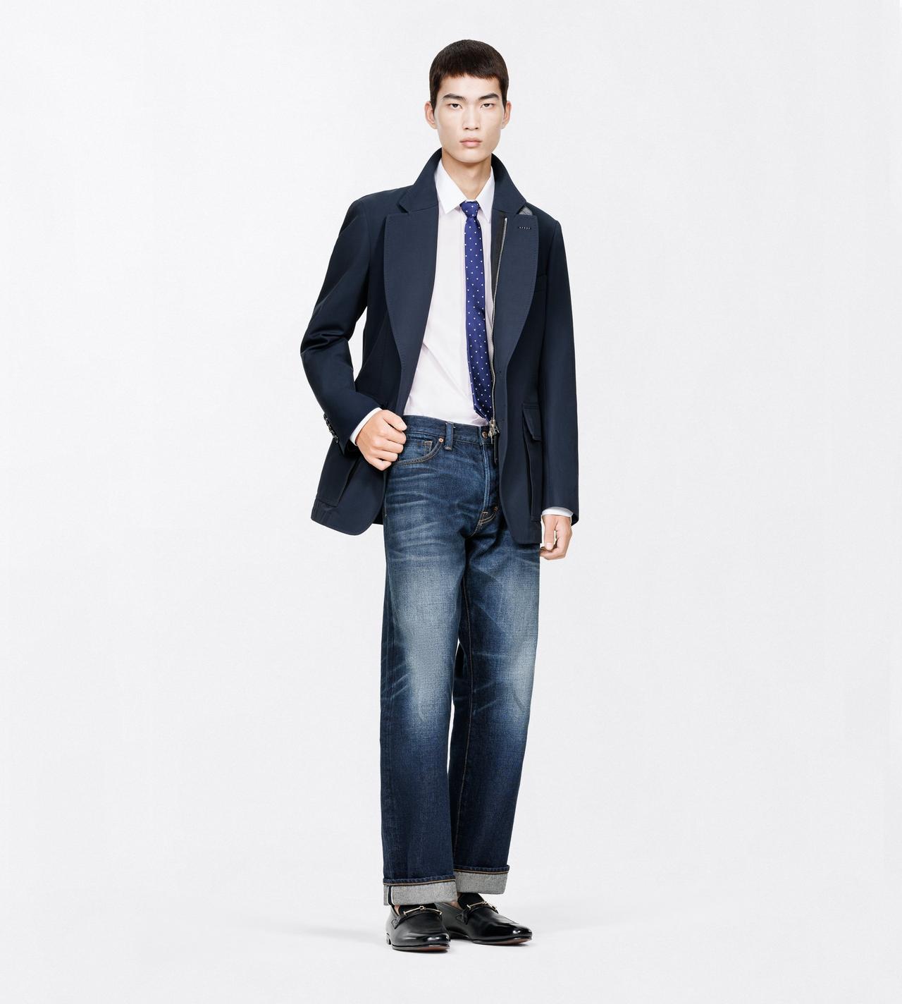 TOM FORD VISCOSE COTTON BLEND NAVY TWILL SARTORIAL BLAZER WITH ZIP