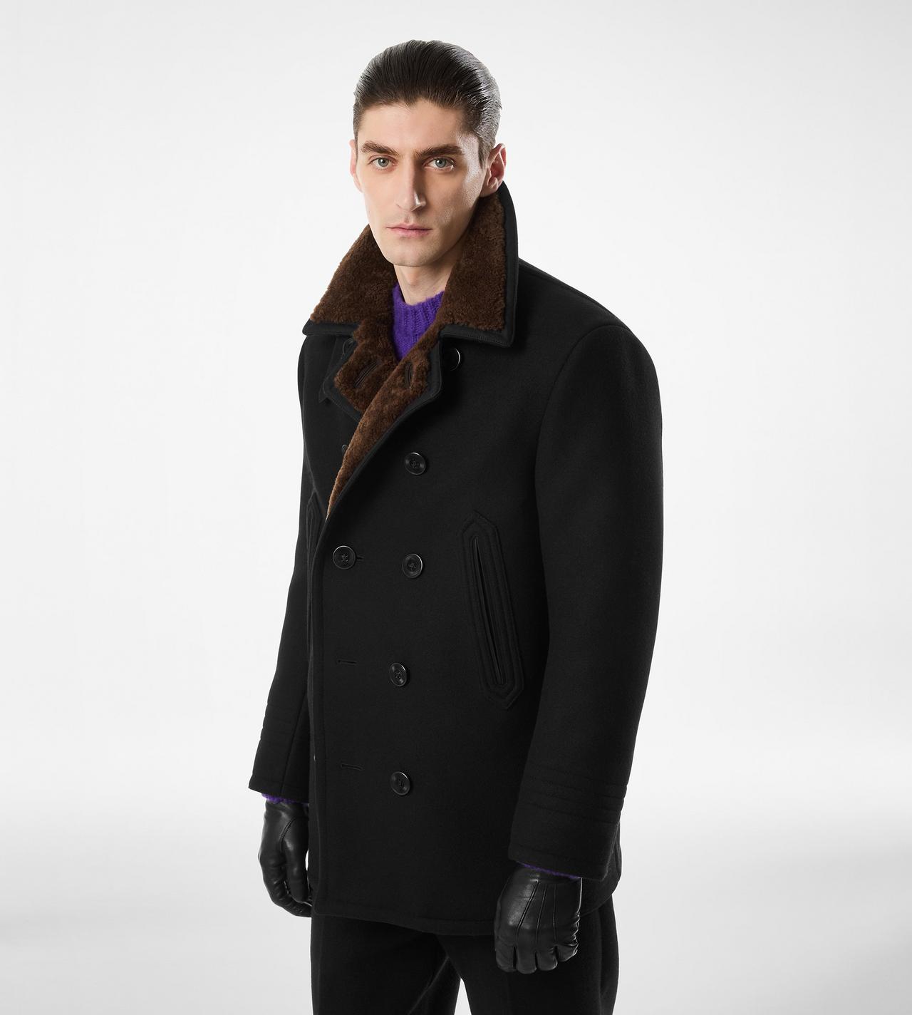 MELTON WOOL SHEARLING PEACOAT image number 2