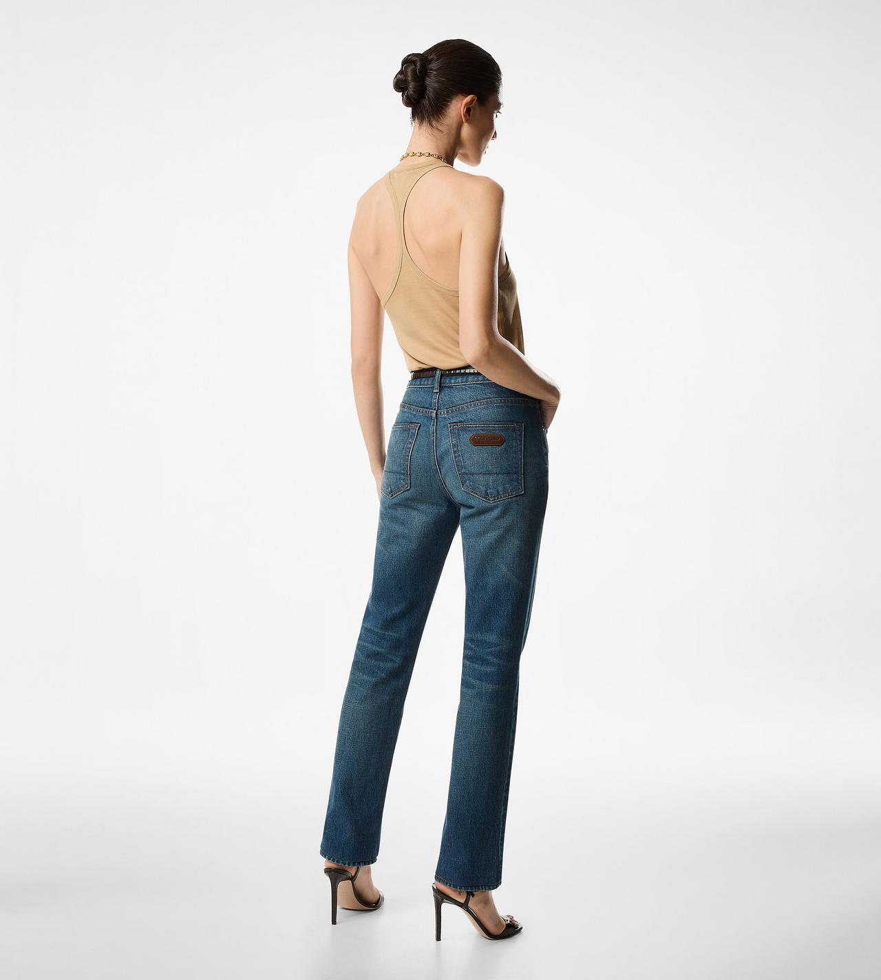 STONE WASHED DENIM STRAIGHT FIT JEANS image number 3