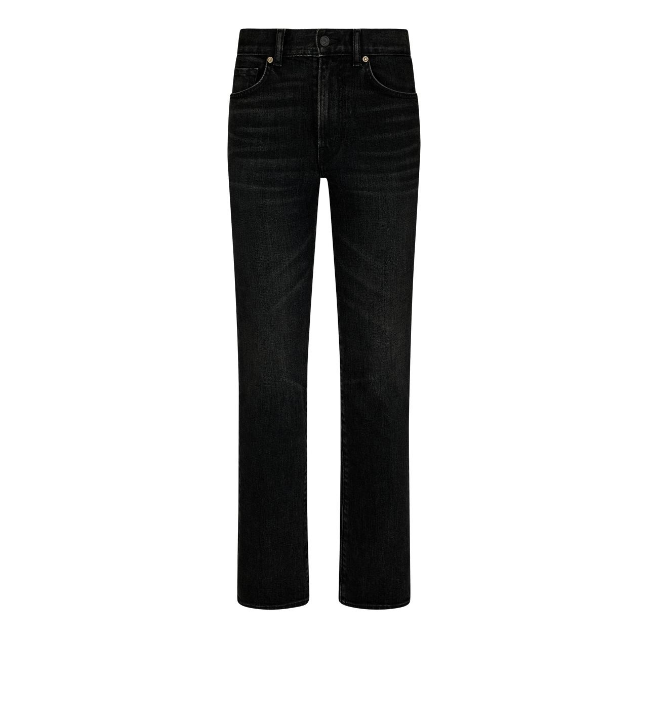 DISTRESSED STRETCH DENIM STRAIGHT FIT JEANS image number 0