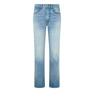 STONE WASHED DENIM STRAIGHT FIT PANTS