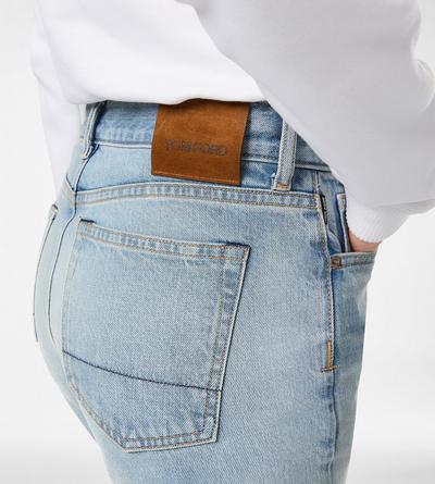 STONE WASHED DENIM STRAIGHT FIT PANTS image number 1