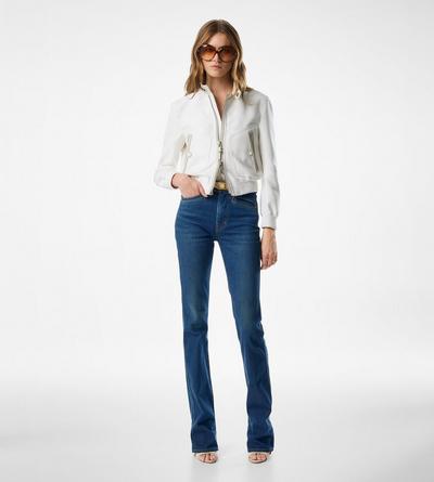 STONE WASHED DENIM FLARE PANTS image number 1