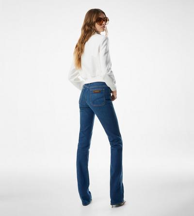 STONE WASHED DENIM FLARE PANTS image number 2