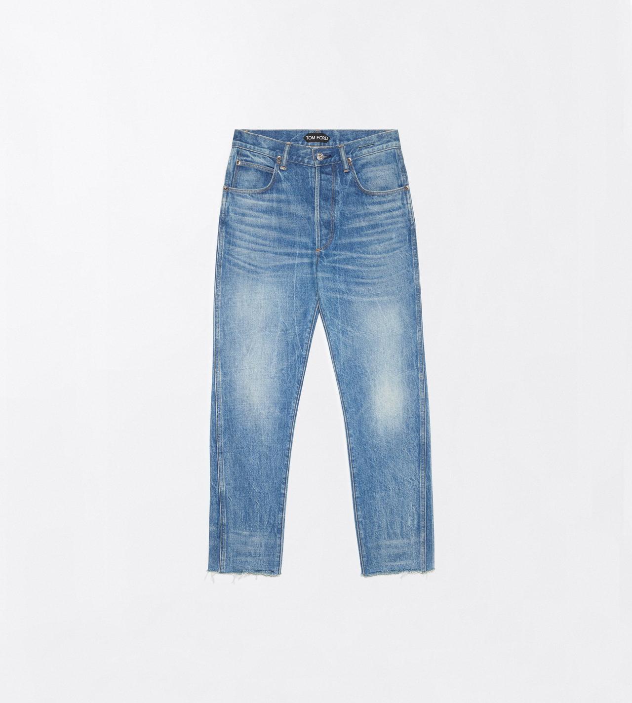 TOM FORD DENIM DENIM PANTALON DROIT MELANIE EN DENIM D&Eacute;LAV&Eacute; &Agrave; LA PIERRE AVEC BORDURE EN&nbsp;T ET OURLET EFFILOCH&Eacute;