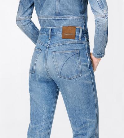 TOM FORD DENIM DENIM PANTALON DROIT MELANIE EN DENIM D&Eacute;LAV&Eacute; &Agrave; LA PIERRE AVEC BORDURE EN&nbsp;T ET OURLET EFFILOCH&Eacute;