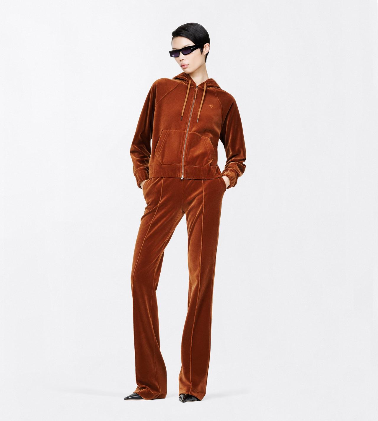 TOM FORD  HAZELNUT STRETCH COTTON VELOUR JOGGERS WITH TONAL TF EMBROIDERED LOGO