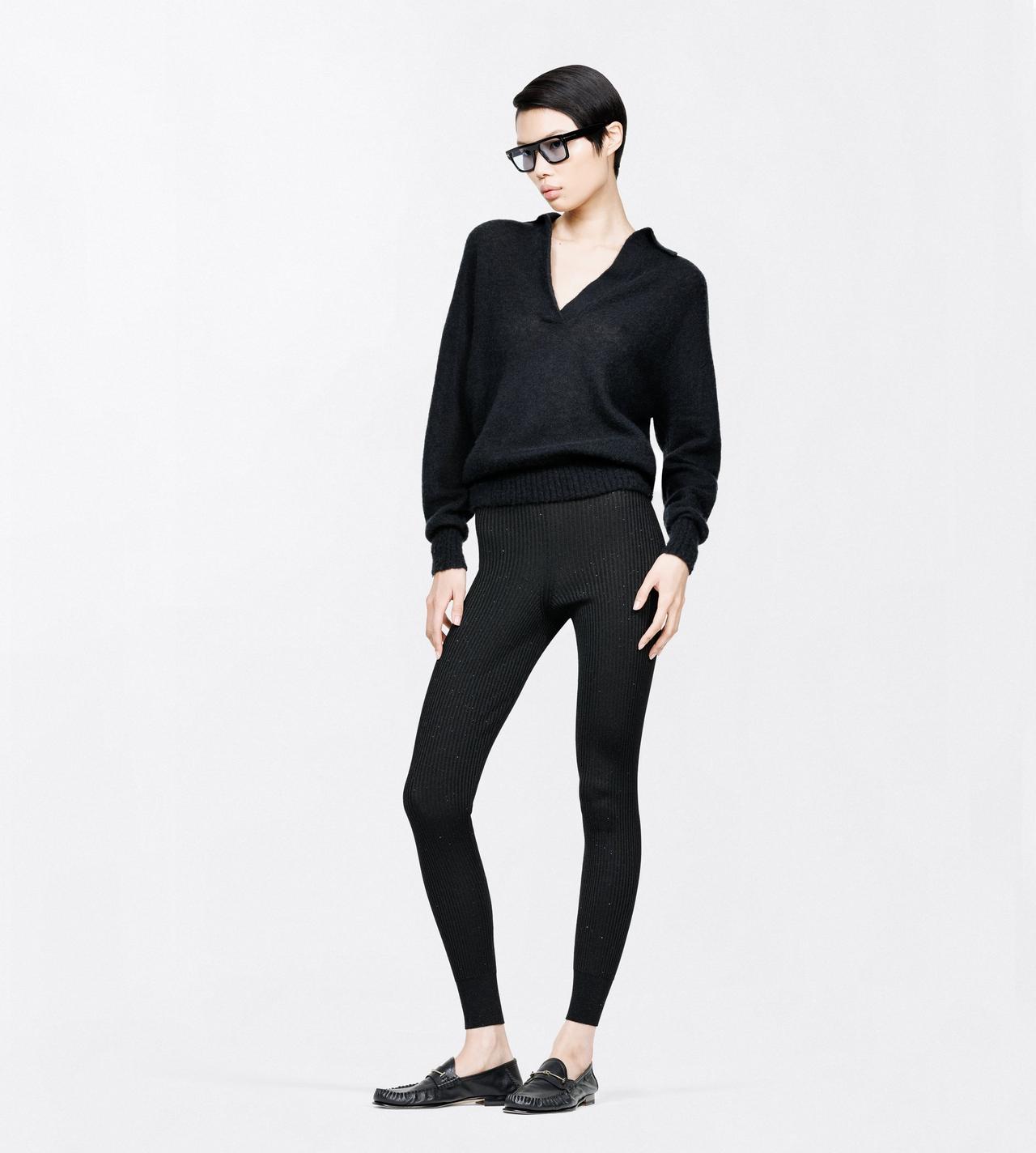 TOM FORD VISCOSE BLEND BLACK COMPACT LUREX VISCOSE MIXED RIB WITH MICRO SEQUINS LEGGINGS