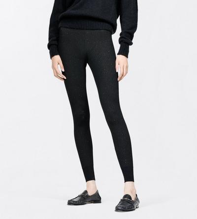 TOM FORD VISCOSE BLEND BLACK COMPACT LUREX VISCOSE MIXED RIB WITH MICRO SEQUINS LEGGINGS