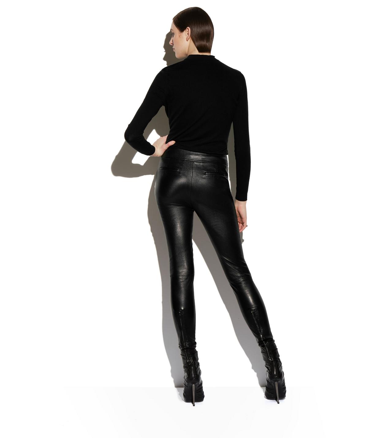 LEATHER LEGGINGS WITH ANKLE CUFF & ZIP
