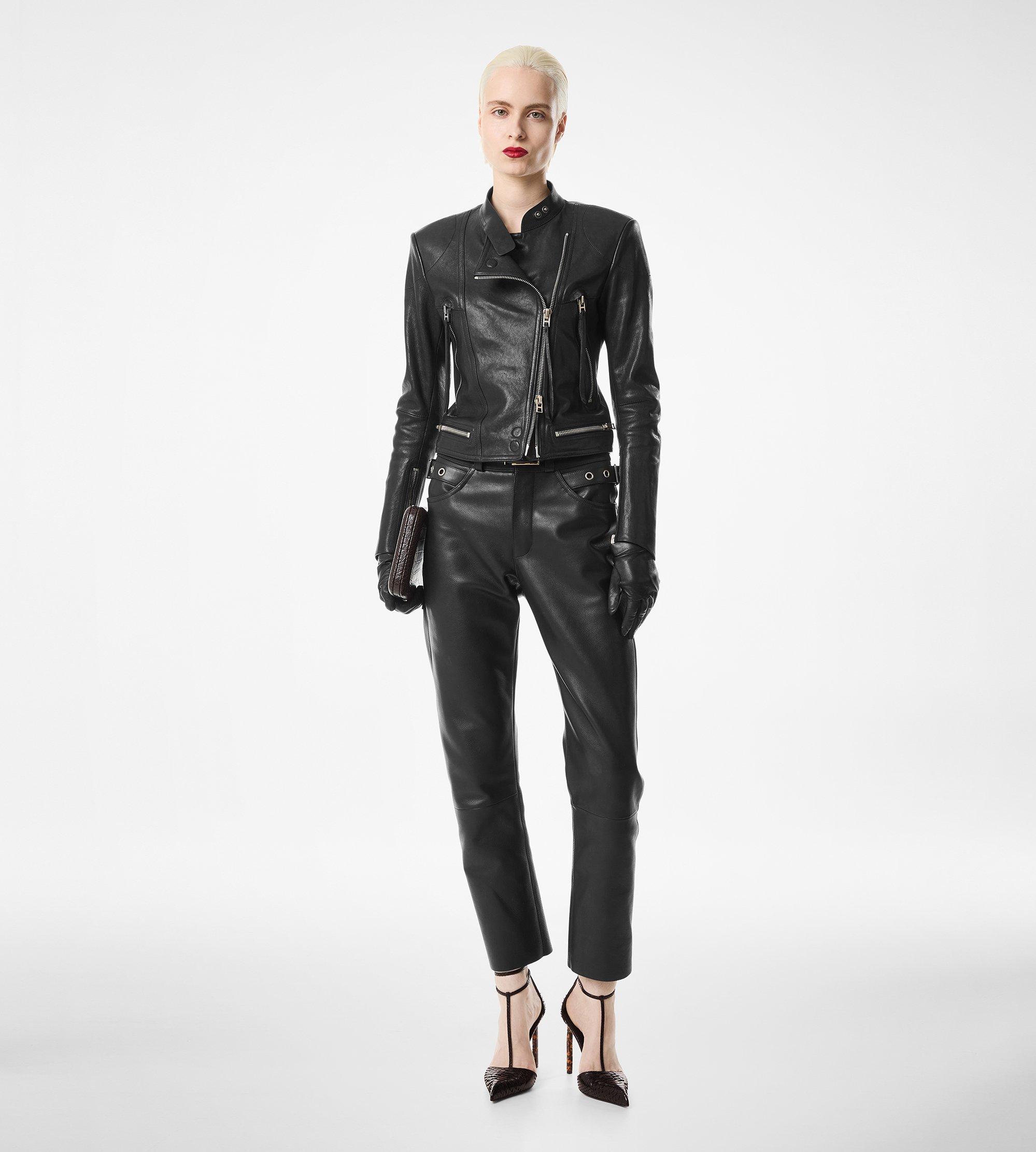 TEXTURED GRAIN LEATHER LEATHER BIKER PANTS