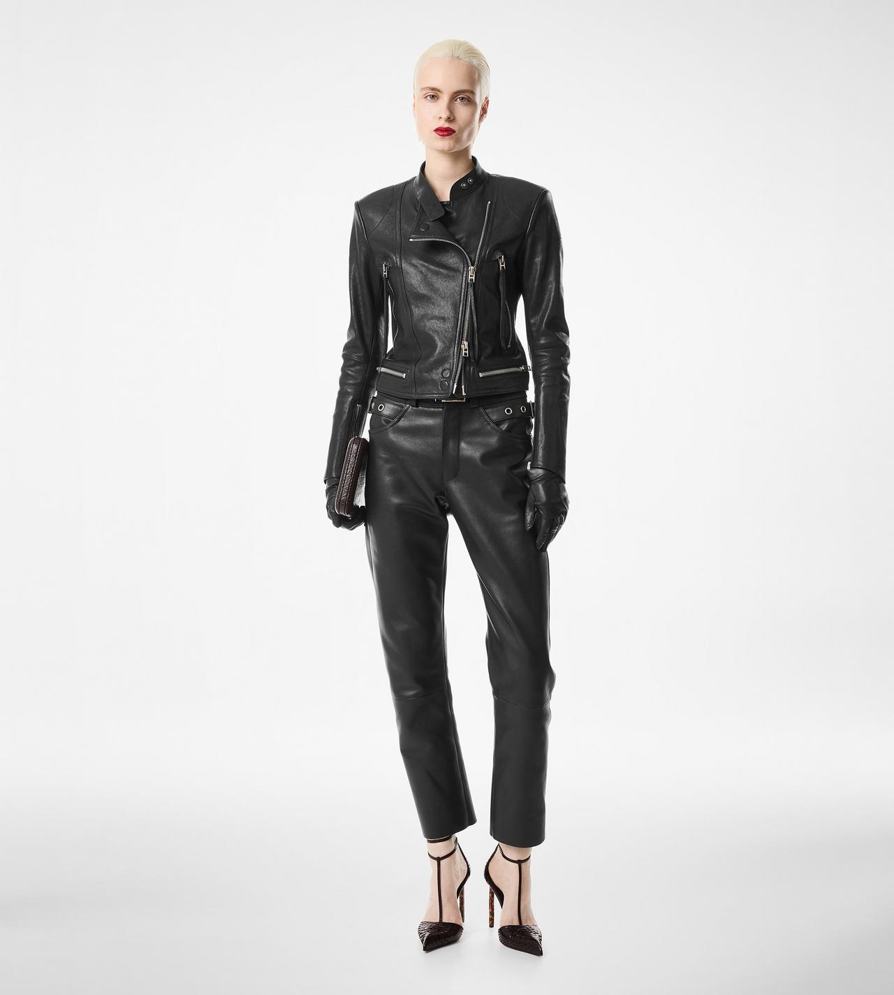 TEXTURED GRAIN LEATHER LEATHER BIKER PANTS image number 2