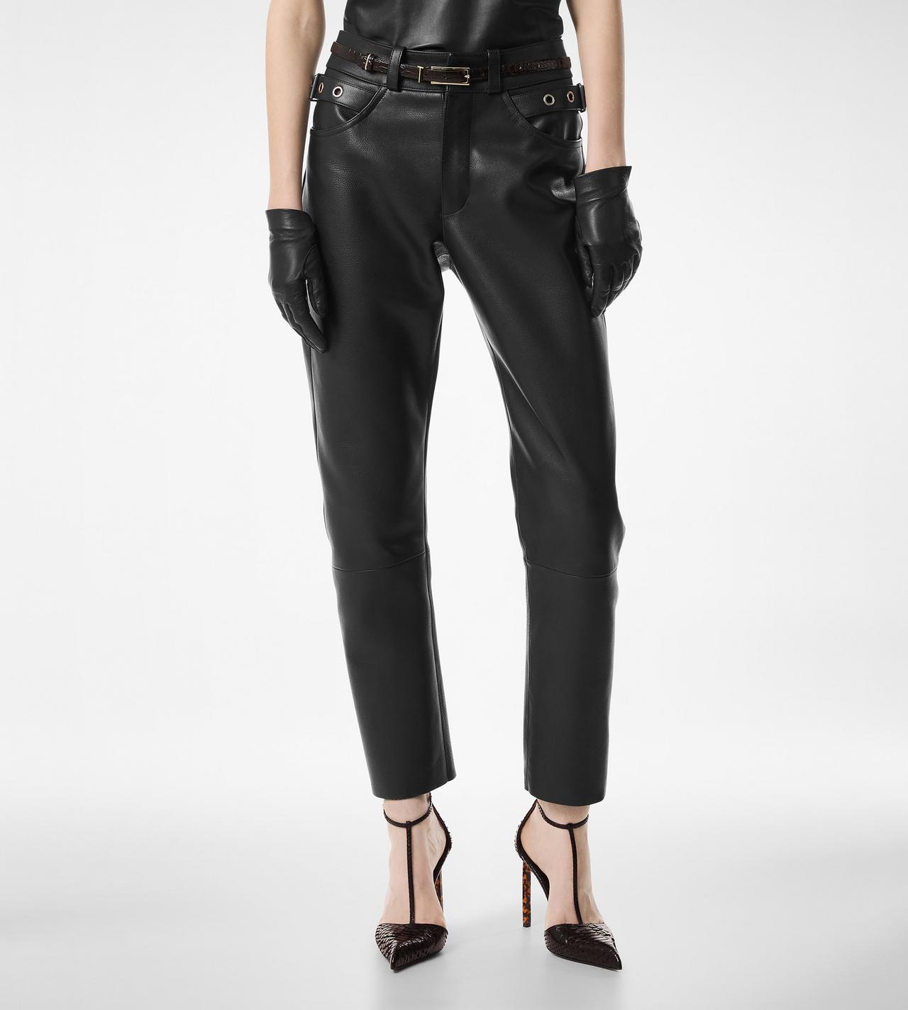 TEXTURED GRAIN LEATHER LEATHER BIKER PANTS image number 3