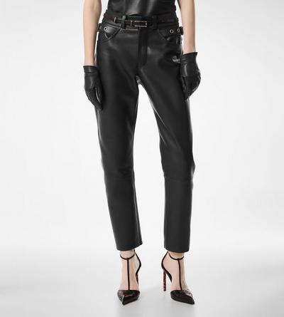TEXTURED GRAIN LEATHER LEATHER BIKER PANTS image number 3