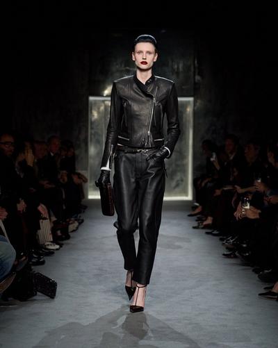 TEXTURED GRAIN LEATHER LEATHER BIKER PANTS image number 5