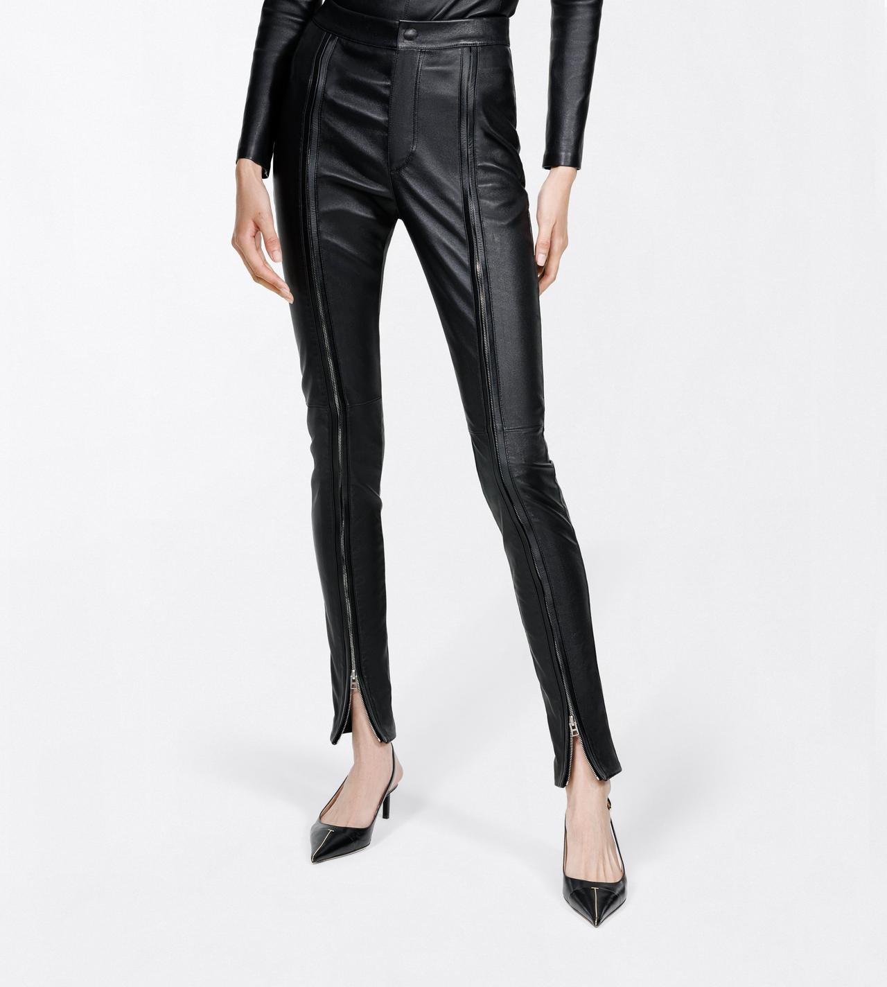 TOM FORD LEATHER BLACK STRETCH NAPPA LEATHER SKINNY PANTS WITH ZIP DETAILS
