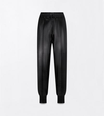TOM FORD LEATHER COMBO BLACK & MEDIUM GREY NAPPA LEATHER AND WOOL JOGGERS
