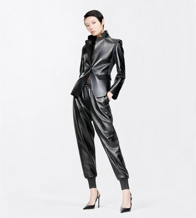 TOM FORD LEATHER COMBO BLACK & MEDIUM GREY NAPPA LEATHER AND WOOL JOGGERS