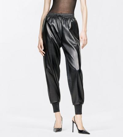 TOM FORD LEATHER COMBO BLACK & MEDIUM GREY NAPPA LEATHER AND WOOL JOGGERS