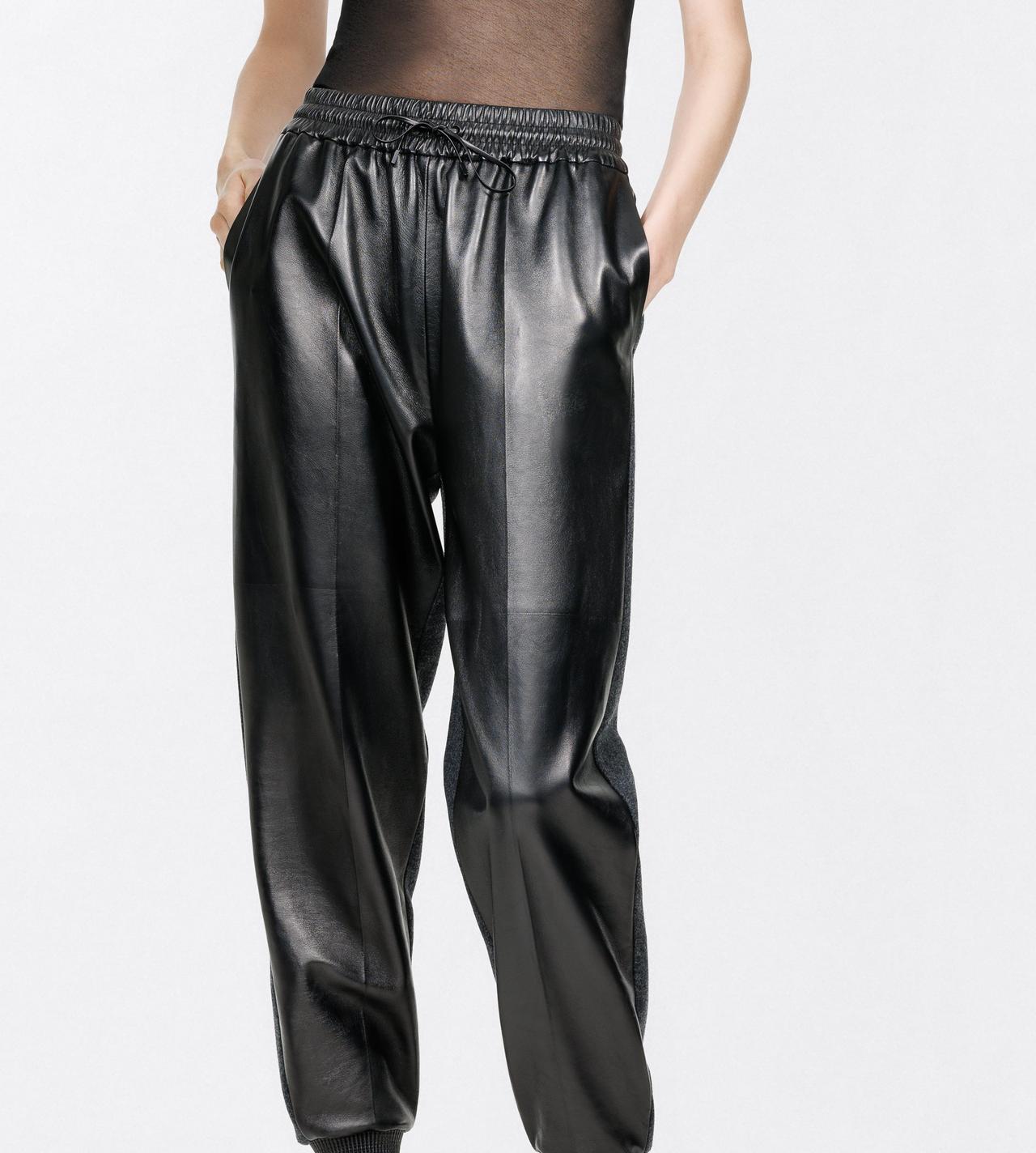 TOM FORD LEATHER COMBO BLACK & MEDIUM GREY NAPPA LEATHER AND WOOL JOGGERS
