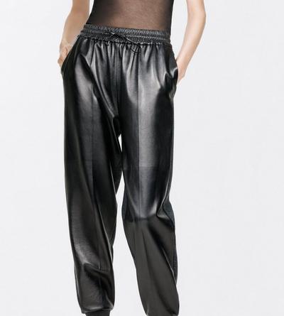 TOM FORD LEATHER COMBO BLACK & MEDIUM GREY NAPPA LEATHER AND WOOL JOGGERS
