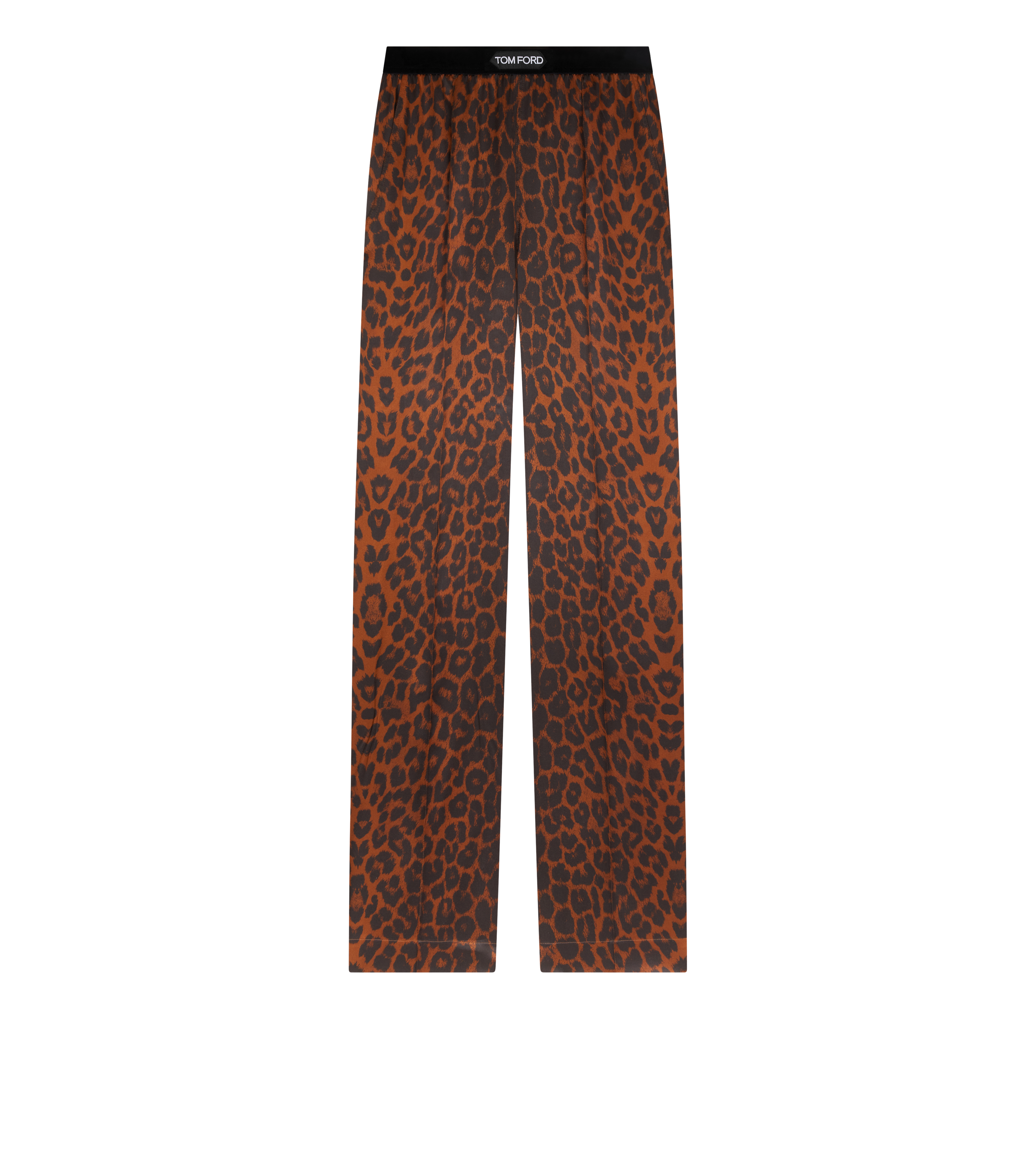 LEOPARD PRINT STRETCH SILK SATIN SIGNATURE PJ PANTS