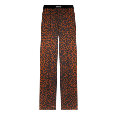 LEOPARD PRINT STRETCH SILK SATIN SIGNATURE PJ PANTS image number 0