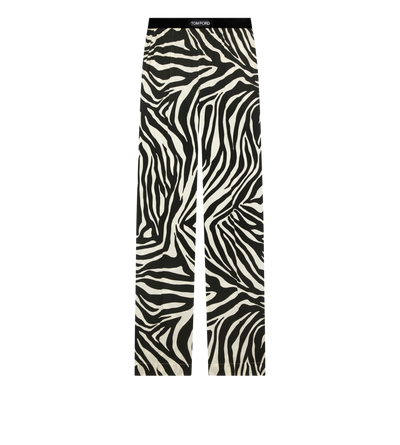 ZEBRA PRINT STRETCH SILK SATIN SIGNATURE PJ PANTS image number 0