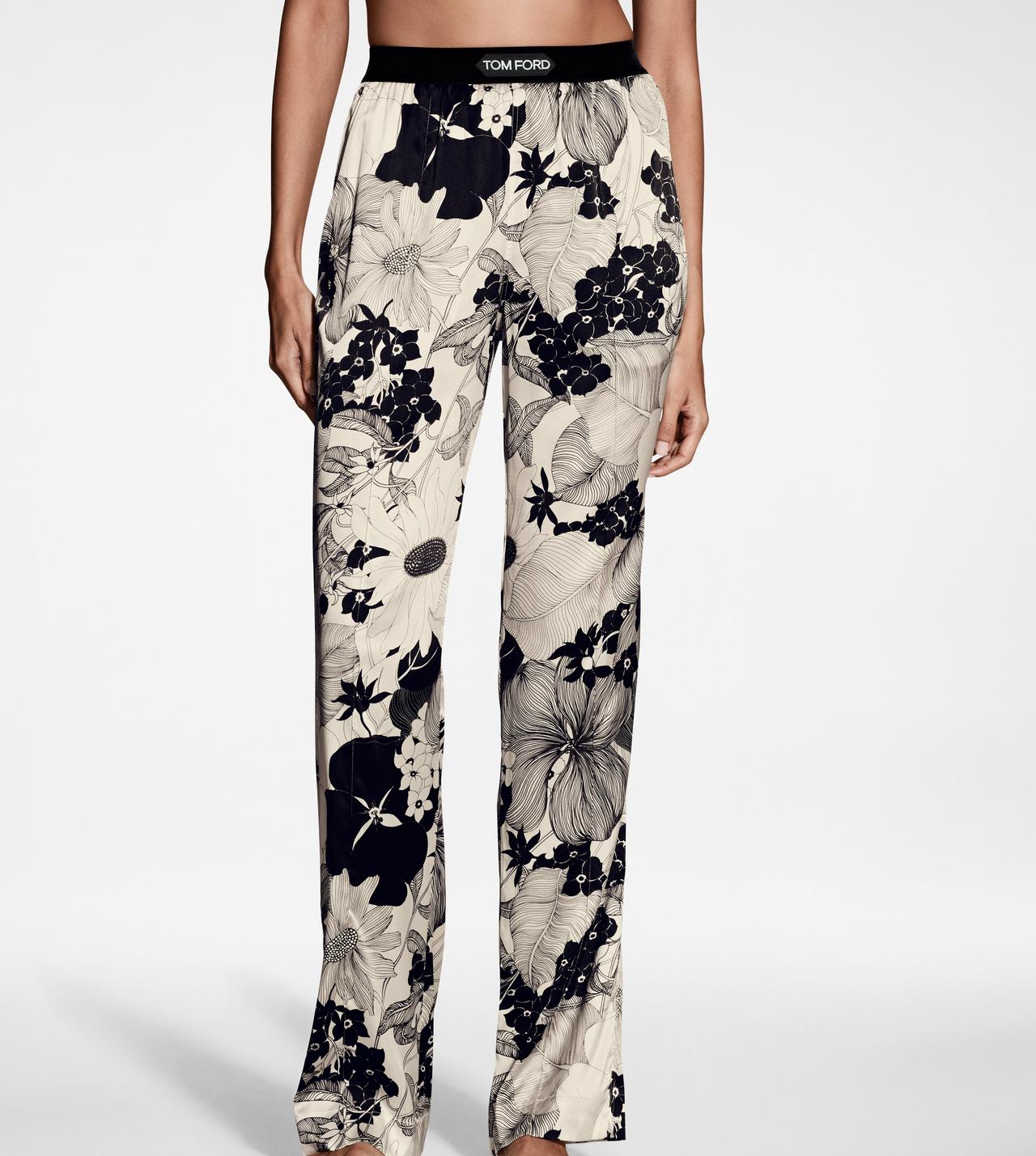 GRAPHIC FLORAL PRINT SIGNATURE SILK PJ PANTS image number 1