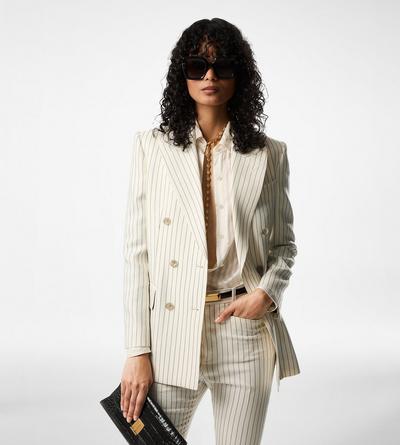 STRIPED WOOL AND SILK BLEND "WALLIS" TAILORED PANTS image number 1