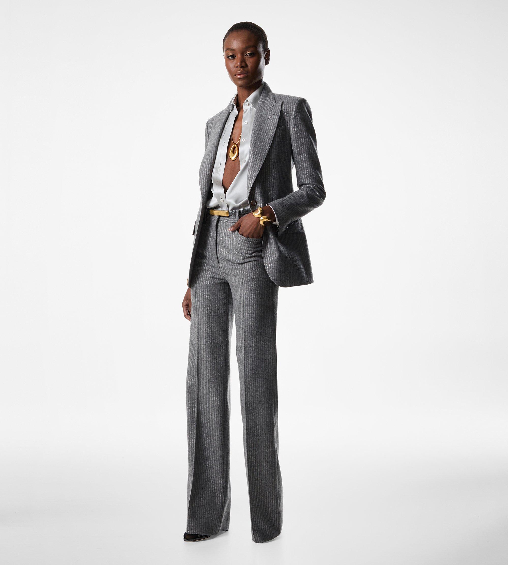 STRIPED WOOL FLANNEL TAILORED BOOT CUT PANTS