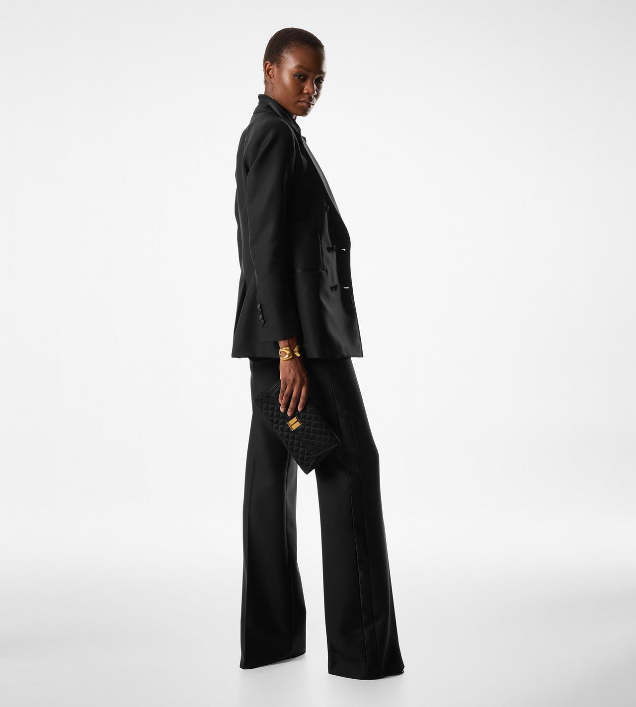 SILK BLEND TWILL TUXEDO TAILORED BOOT CUT PANTS image number 2