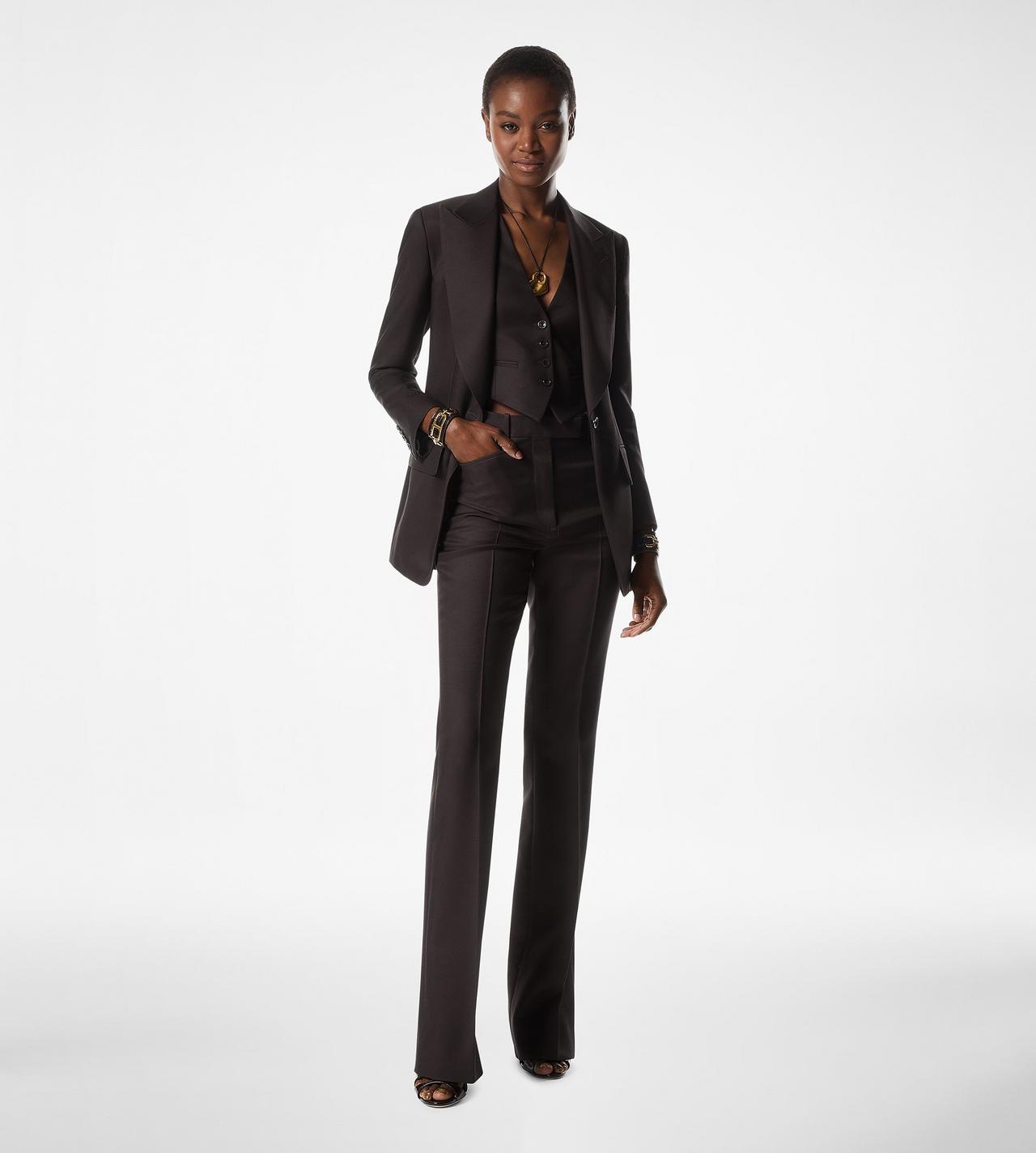WOOL SILK TWILL TAILORED WIDE LEG PANTS image number 1
