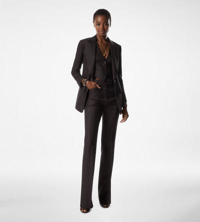 WOOL SILK TWILL TAILORED WIDE LEG PANTS image number 1