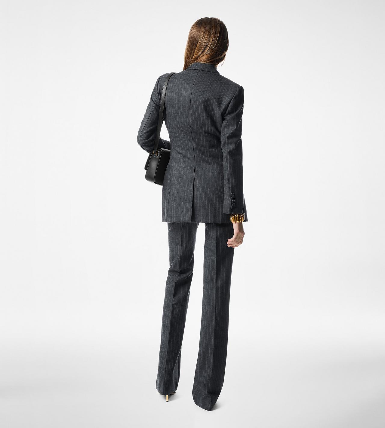 STRIPED WOOL FLANNEL TAILORED WIDE LEG PANTS image number 3