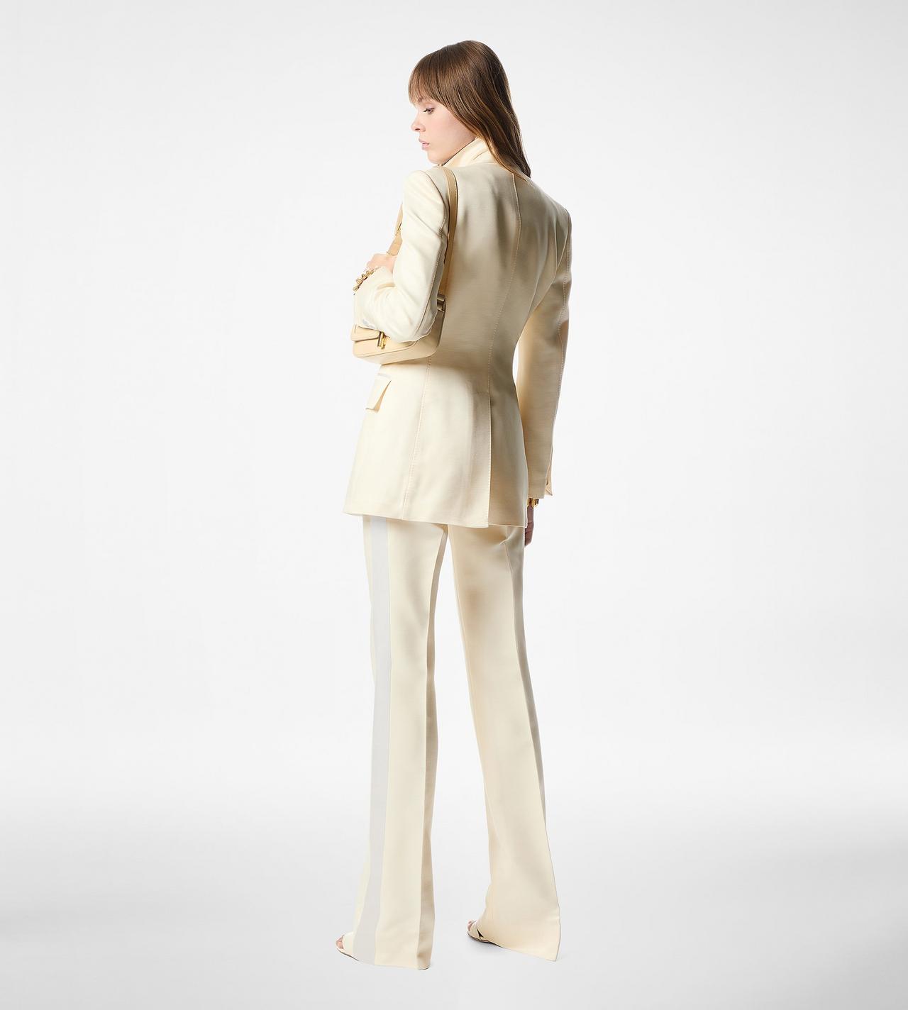 LUSTROUS BARATHEA SILK WOOL TAILORED TUXEDO WIDE LEG PANTS image number 3