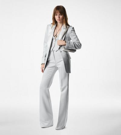 LUSTROUS BARATHEA SILK WOOL TAILORED TUXEDO WIDE LEG PANTS image number 2